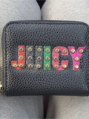2010s Black Textured Zip Wallet with Colorful Studded 'JUICY' Logo